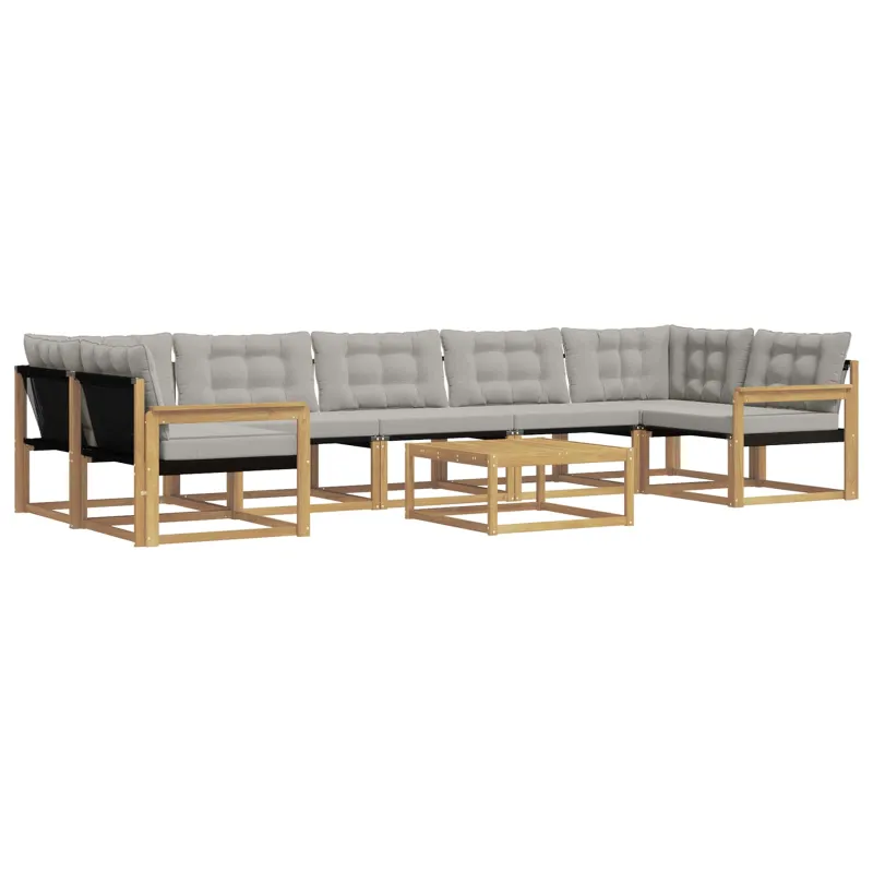 Lauko sofos komplektas 8 pcs Balta ir šviesiai pilka