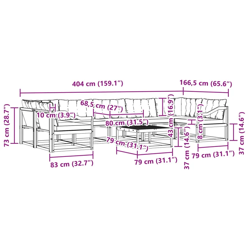 Lauko sofos komplektas 8 pcs Balta ir kreminė 79 x 79 x 37 cm
