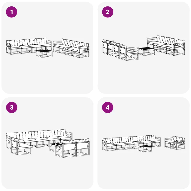 Lauko sofos komplektas 9 pcs Balta ir juoda 79 x 79 x 37 cm