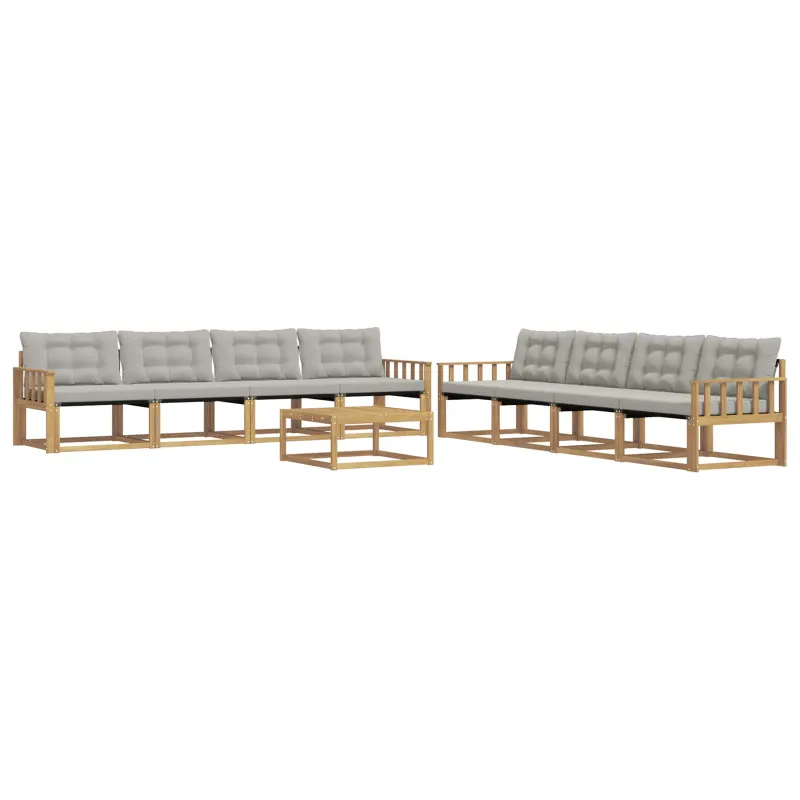 Lauko sofos komplektas 9 pcs Balta ir šviesiai pilka