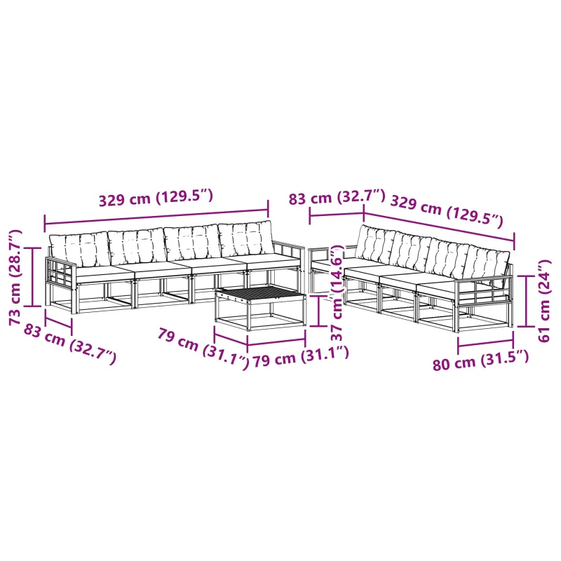 Lauko sofos komplektas 9 pcs Balta ir kreminė 79 x 79 x 37 cm