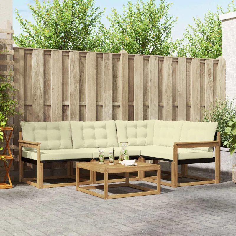 Lauko sofos komplektas 5 pcs Balta ir kreminė 79 x 79 x 37 cm