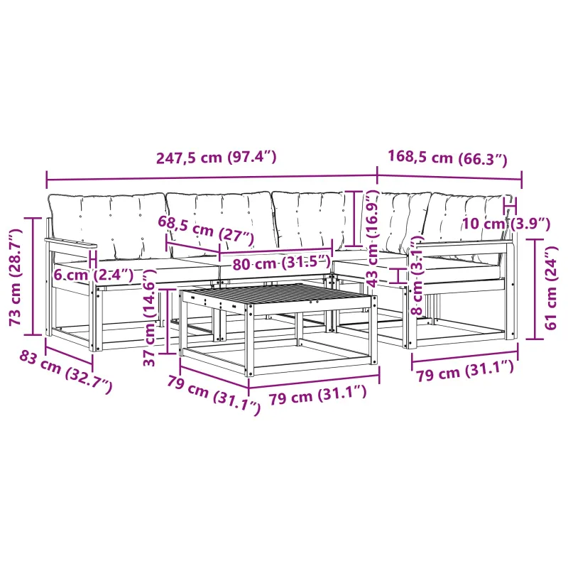Lauko sofos komplektas 5 pcs Balta ir kreminė 79 x 79 x 37 cm