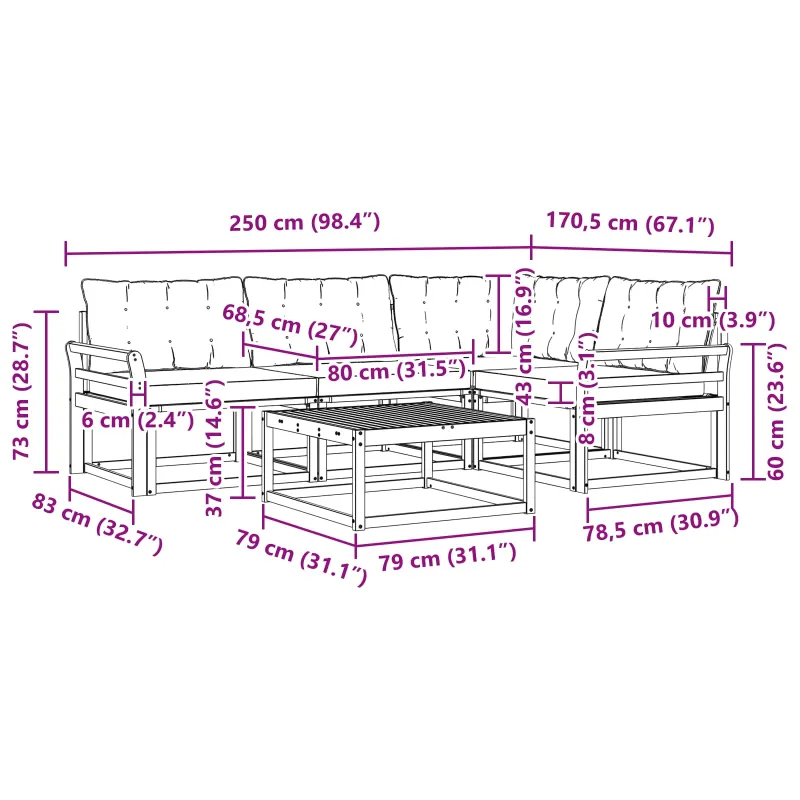 Lauko sofos komplektas 5 pcs Balta ir kreminė 79 x 79 x 37 cm