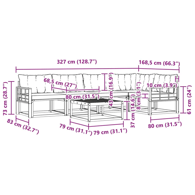 Lauko sofos komplektas 6 pcs Balta ir kreminė 79 x 79 x 37 cm