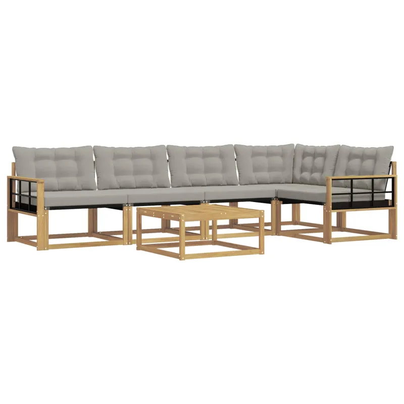 Lauko sofos komplektas 6 pcs Balta ir šviesiai pilka