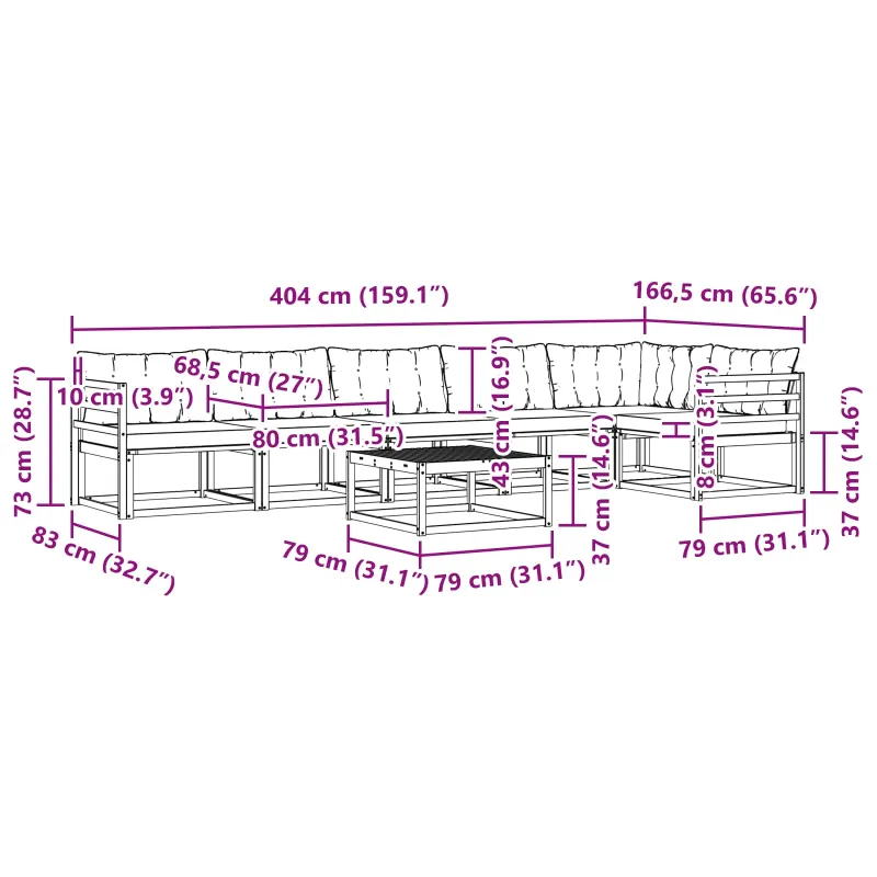 Lauko sofos komplektas 7 pcs Balta ir juoda 79 x 79 x 37 cm