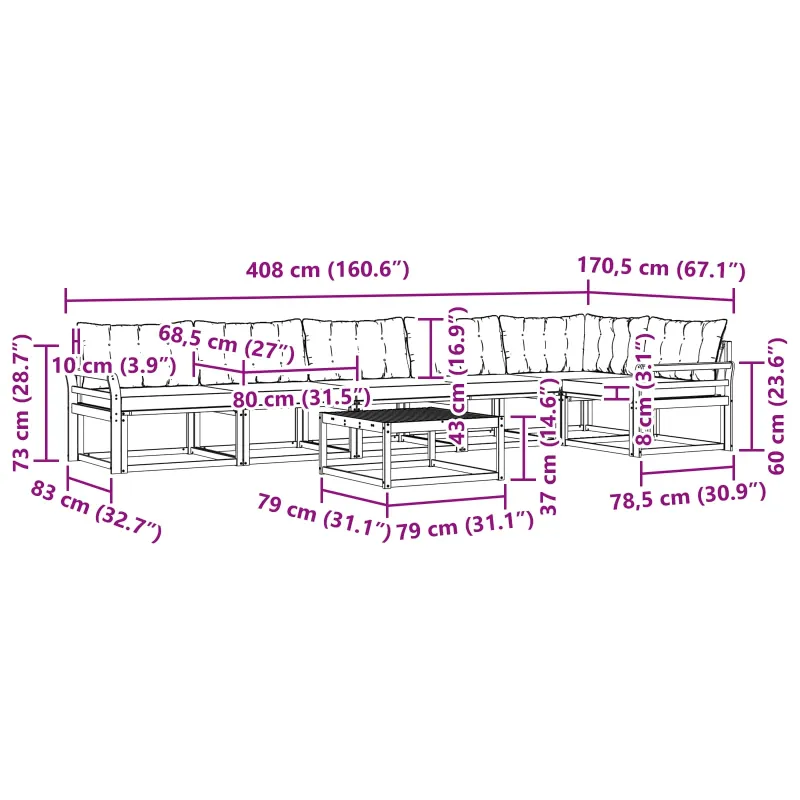 Lauko sofos komplektas 7 pcs Balta ir juoda 79 x 79 x 37 cm
