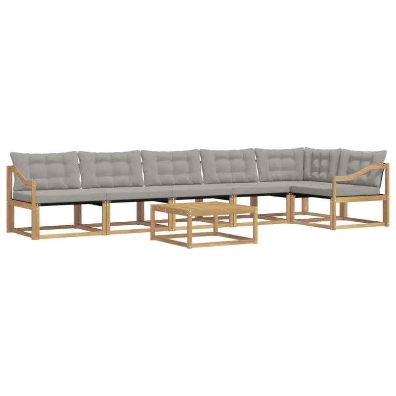 Lauko sofos komplektas 7 pcs Balta ir šviesiai pilka