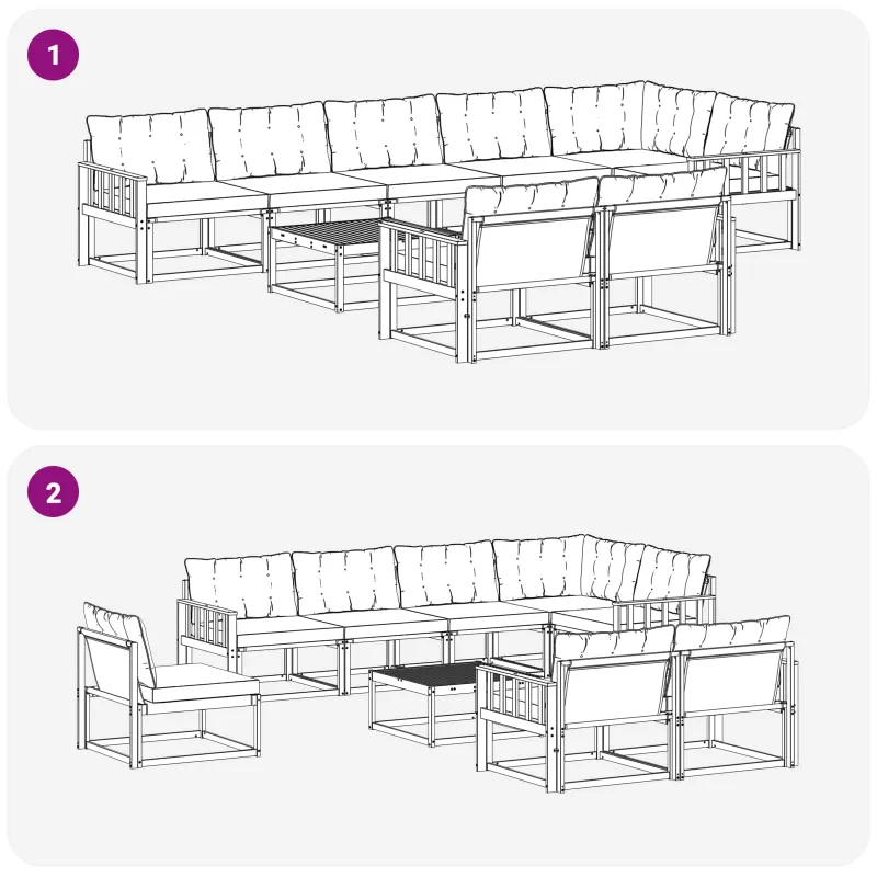 Lauko sofos komplektas 9 pcs Balta ir juoda 79 x 79 x 37 cm