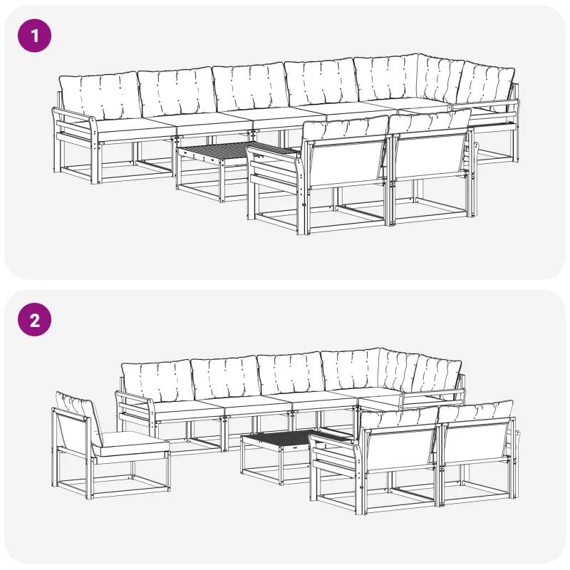 Lauko sofos komplektas 9 pcs Balta ir šviesiai pilka