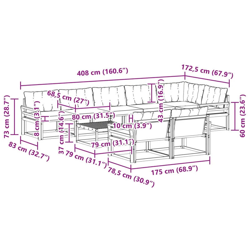 Lauko sofos komplektas 9 pcs Balta ir kreminė 79 x 79 x 37 cm