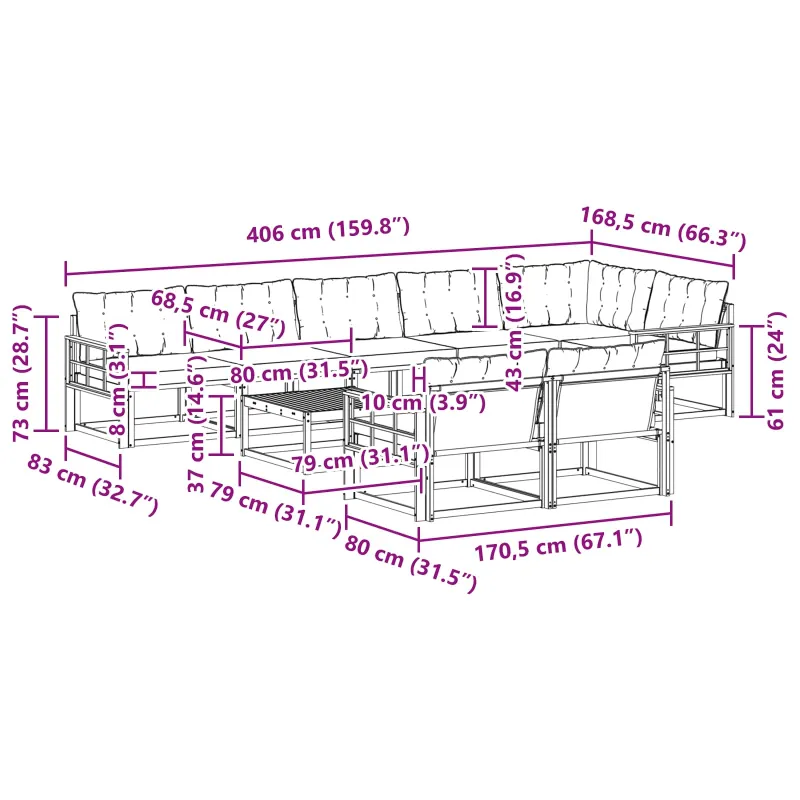 Lauko sofos komplektas 9 pcs Balta ir kreminė 79 x 79 x 37 cm