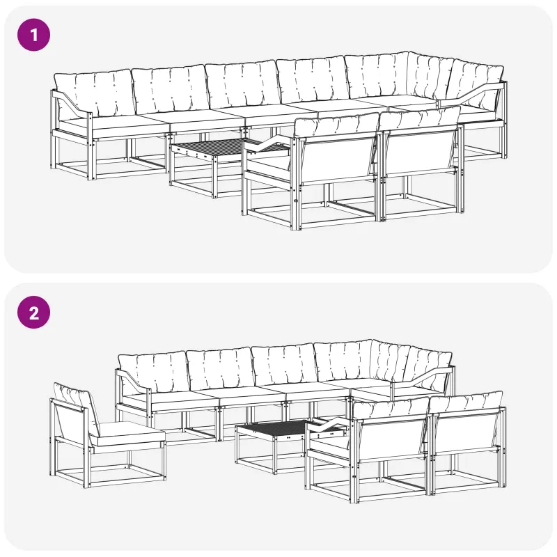 Lauko sofos komplektas 9 pcs Balta ir kreminė 79 x 79 x 37 cm