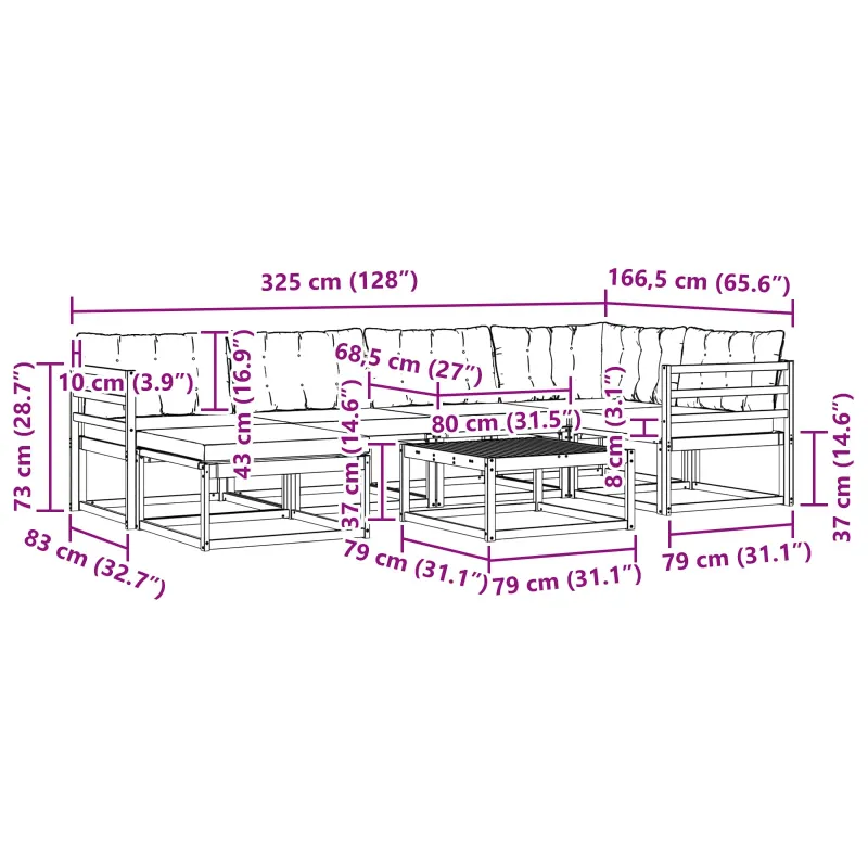 Lauko sofos komplektas 7 pcs Balta ir juoda 79 x 79 x 37 cm