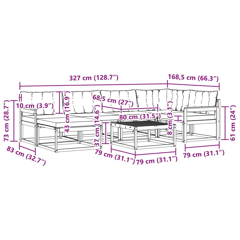 Lauko sofos komplektas 7 pcs Balta ir kreminė 79 x 79 x 37 cm