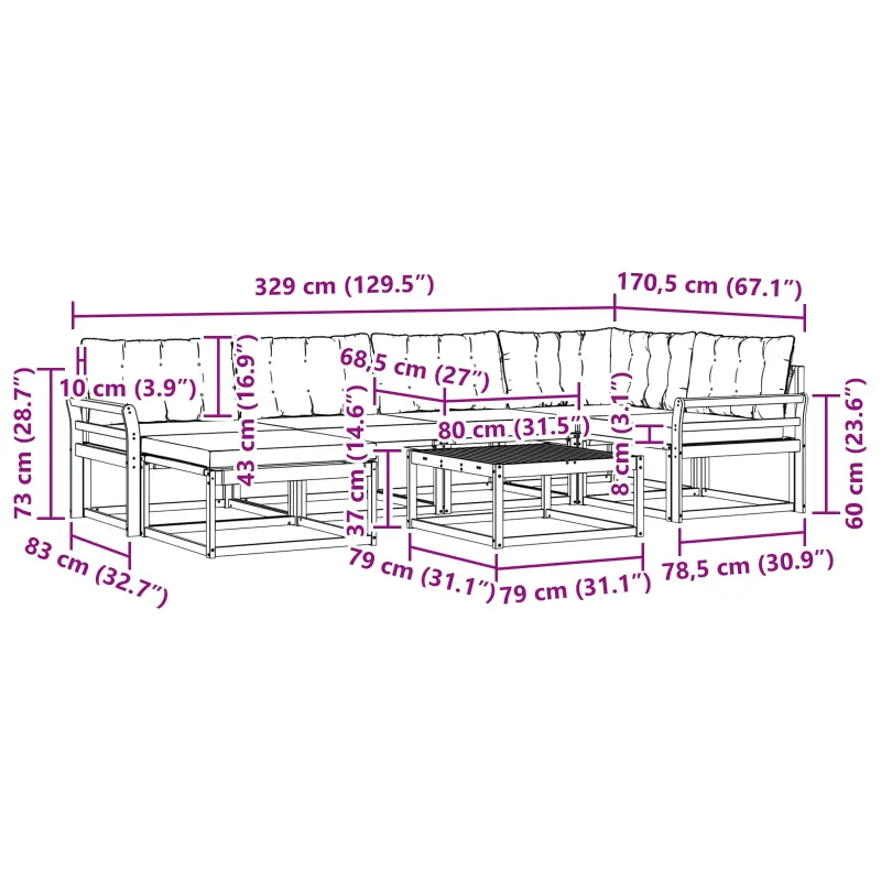 Lauko sofos komplektas 7 pcs Balta ir kreminė 79 x 79 x 37 cm