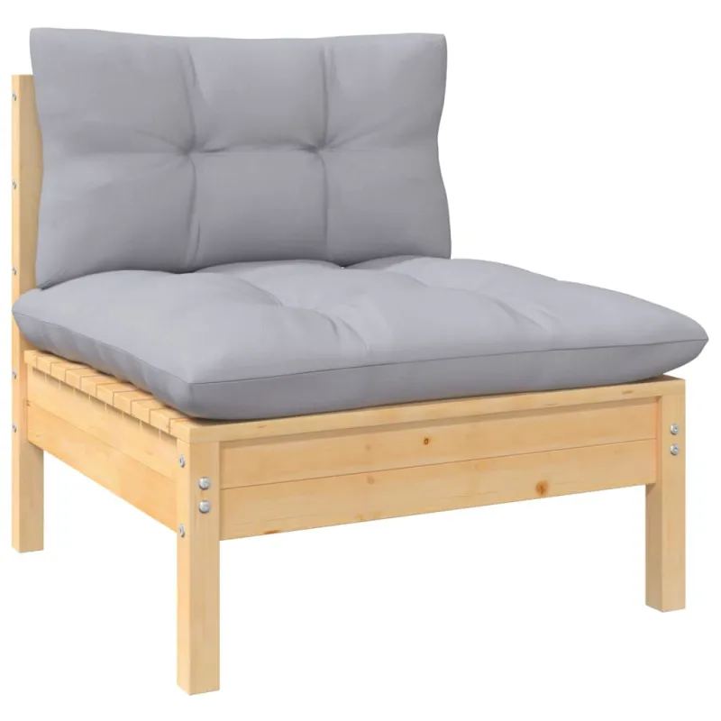 Sodo komplekti pilkoinen pehmustein, 8 osaa, mänty