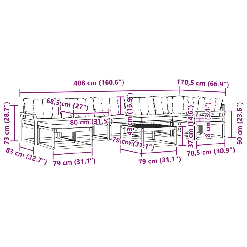 Lauko sofos komplektas 8 pcs Balta ir kreminė 79 x 79 x 37 cm