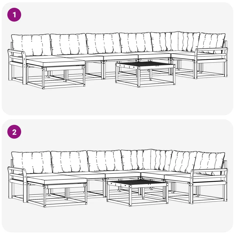 Lauko sofos komplektas 8 pcs Balta ir juoda 79 x 79 x 37 cm