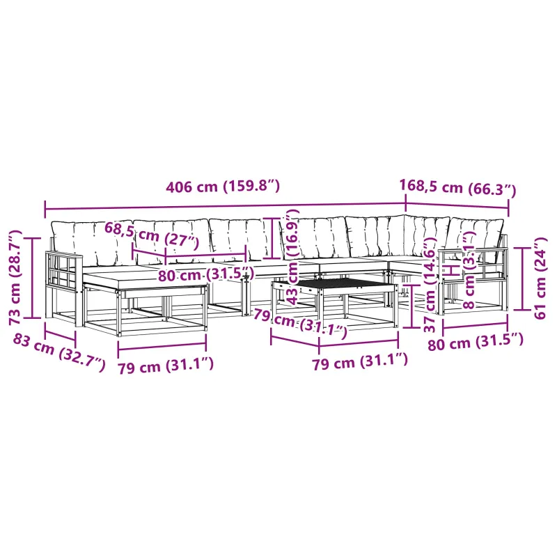 Lauko sofos komplektas 8 pcs Balta ir kreminė 79 x 79 x 37 cm