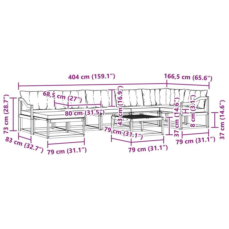 Lauko sofos komplektas 8 pcs Balta ir juoda 79 x 79 x 37 cm