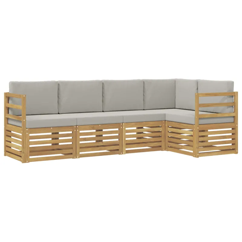 Lauko sofos komplektas 5 pcs Balta ir šviesiai pilka