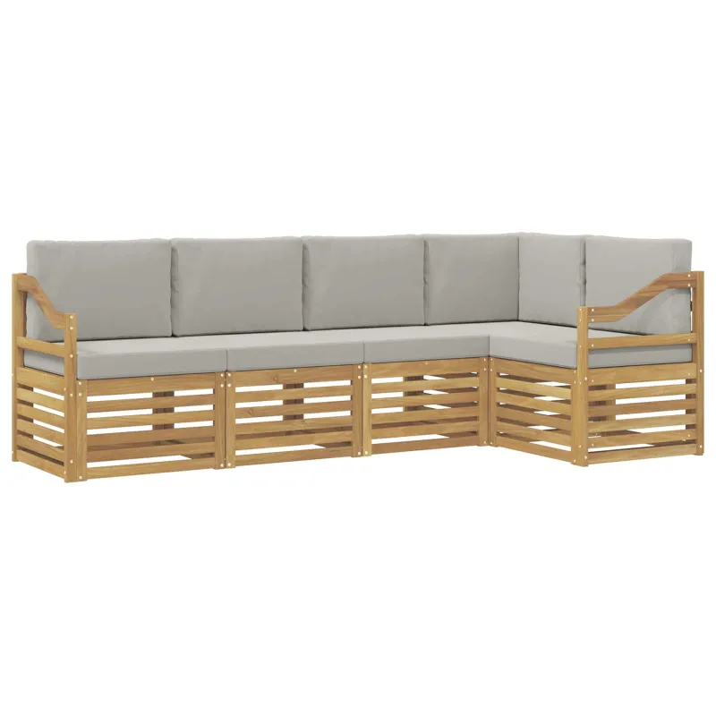 Lauko sofos komplektas 5 pcs Balta ir šviesiai pilka