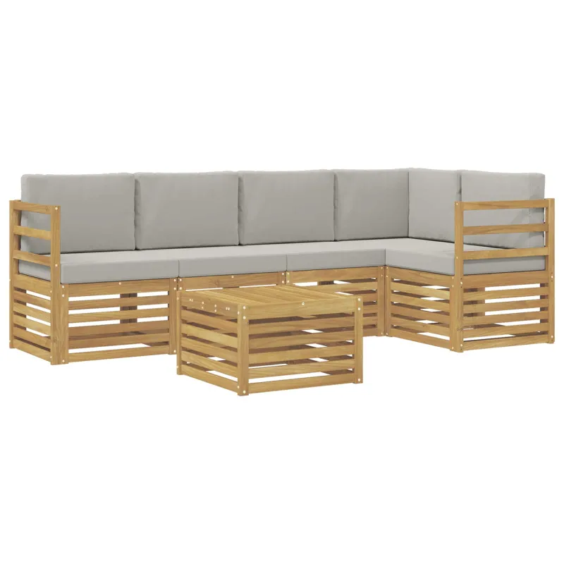 Lauko sofos komplektas 6 pcs Balta ir šviesiai pilka