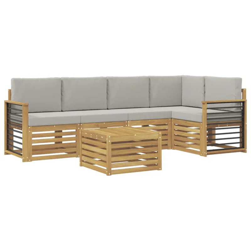 Lauko sofos komplektas 6 pcs Balta ir šviesiai pilka