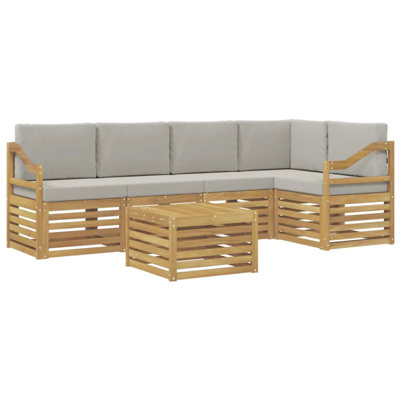 Lauko sofos komplektas 6 pcs Balta ir šviesiai pilka