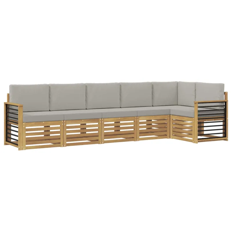 Lauko sofos komplektas 6 pcs Balta ir šviesiai pilka