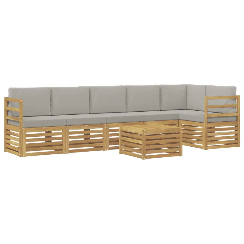 Lauko sofos komplektas 7 pcs Balta ir šviesiai pilka