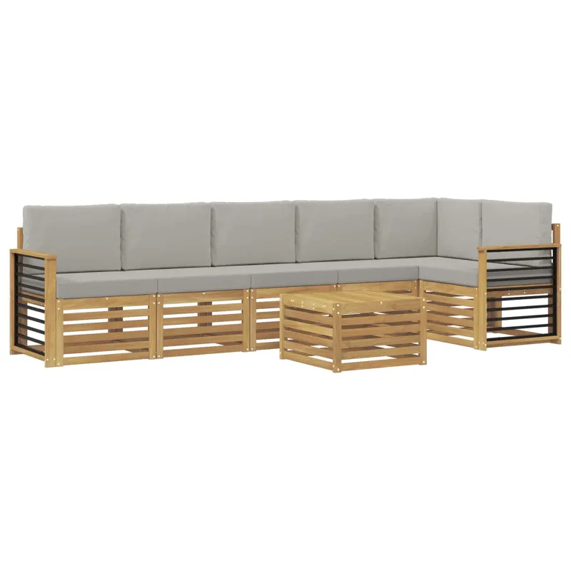 Lauko sofos komplektas 7 pcs Balta ir šviesiai pilka