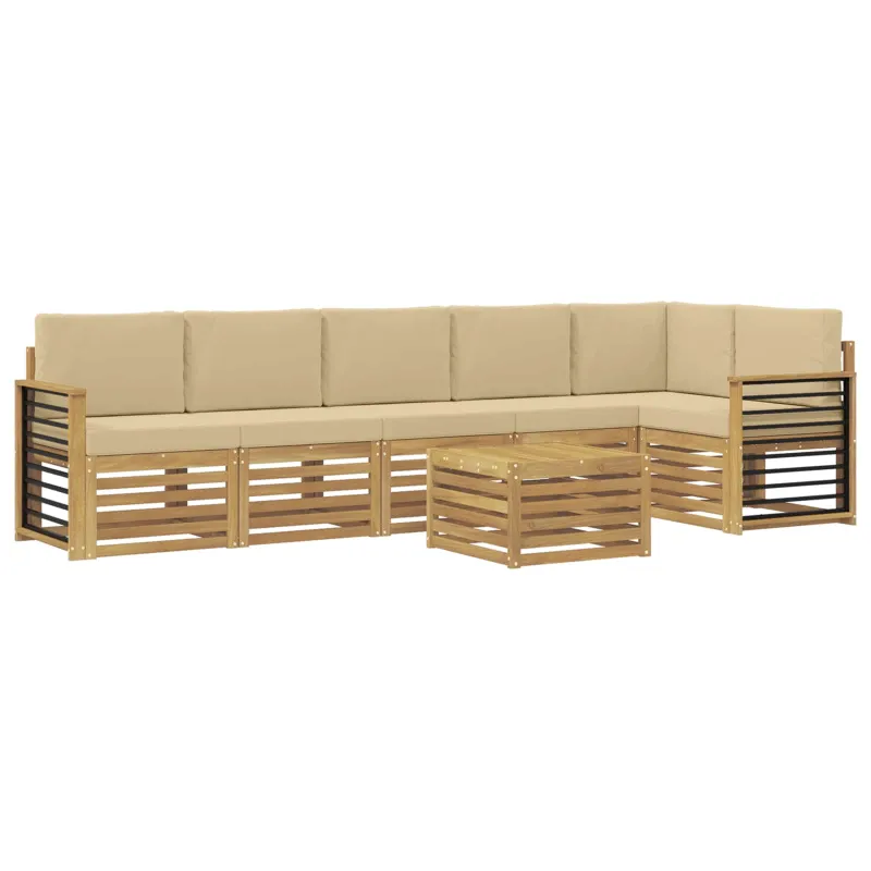 Lauko sofos komplektas 7 pcs Balta ir kreminė 59 x 59 x 37 cm