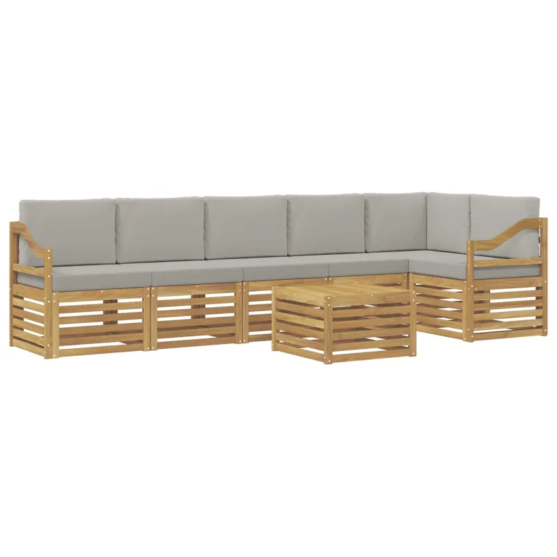Lauko sofos komplektas 7 pcs Balta ir šviesiai pilka