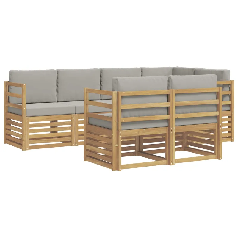 Lauko sofos komplektas 7 pcs Balta ir šviesiai pilka
