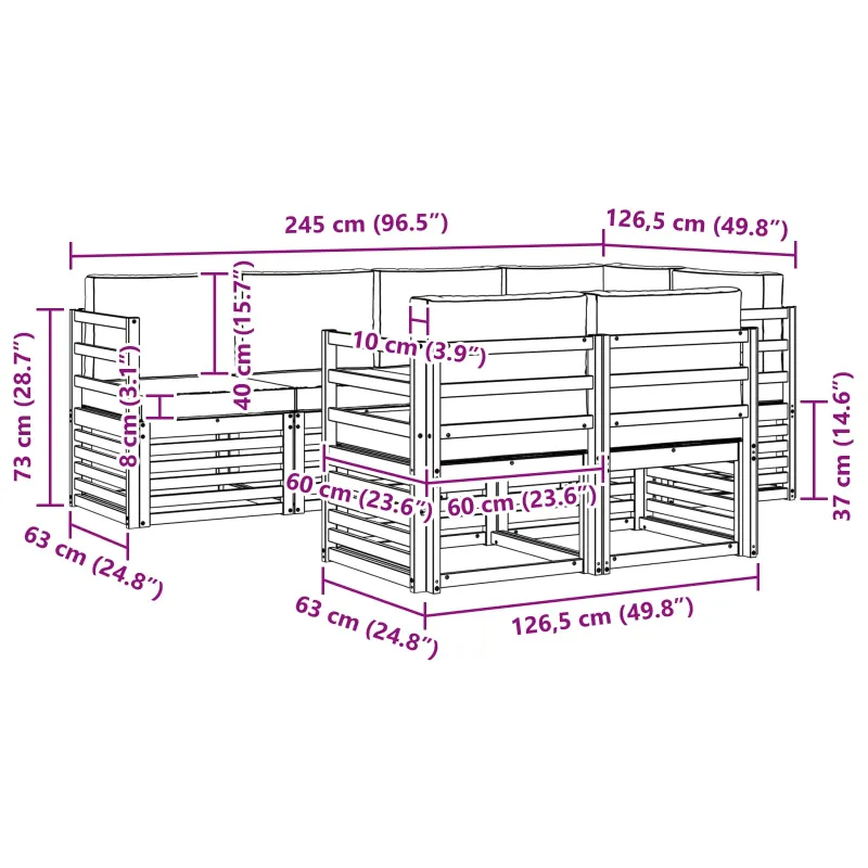 Lauko sofos komplektas 7 pcs Balta ir kreminė