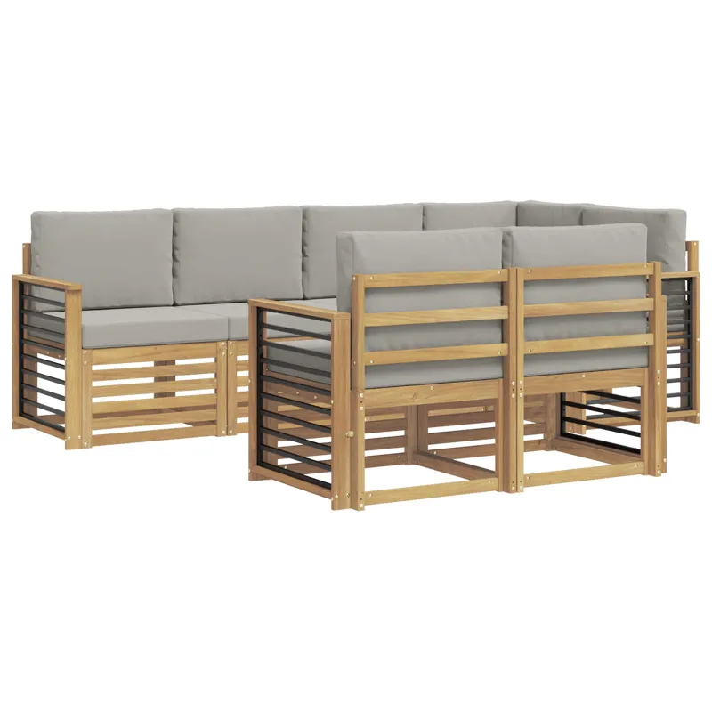 Lauko sofos komplektas 7 pcs Balta ir šviesiai pilka