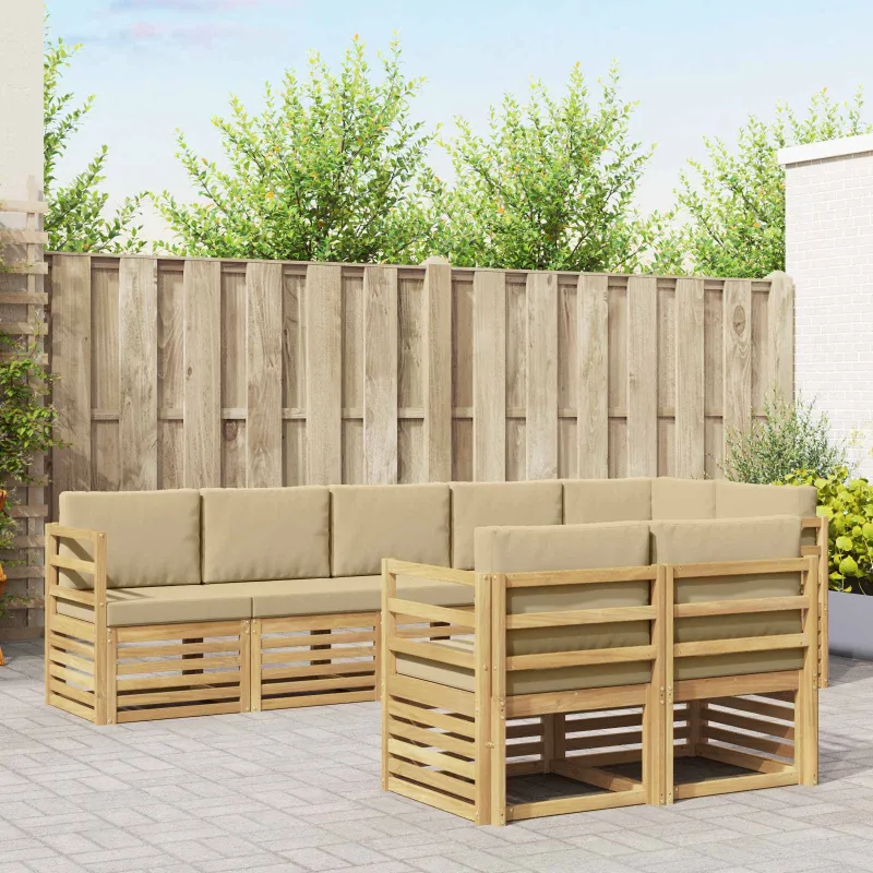Lauko sofos komplektas 8 pcs Balta ir kreminė