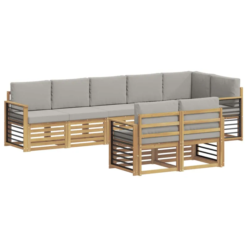 Lauko sofos komplektas 8 pcs Balta ir šviesiai pilka
