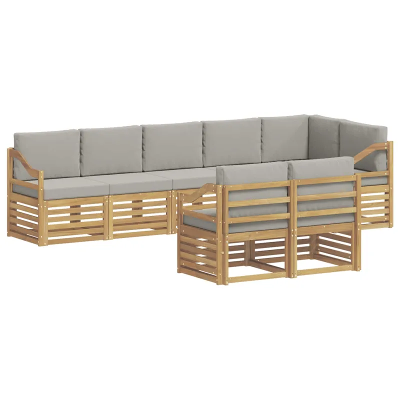 Lauko sofos komplektas 8 pcs Balta ir šviesiai pilka