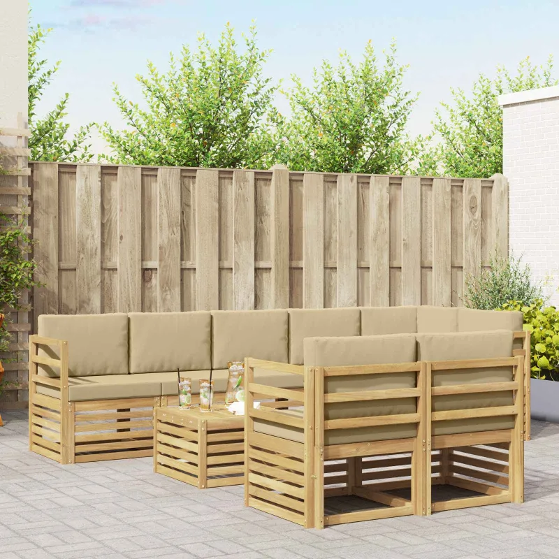 Lauko sofos komplektas 9 pcs Balta ir kreminė 59 x 59 x 37 cm
