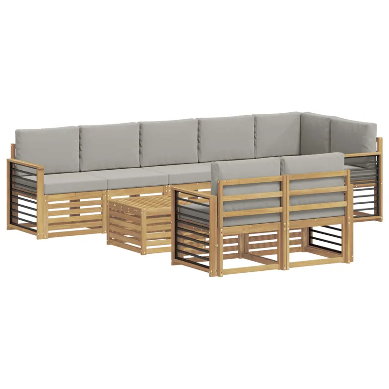 Lauko sofos komplektas 9 pcs Balta ir šviesiai pilka