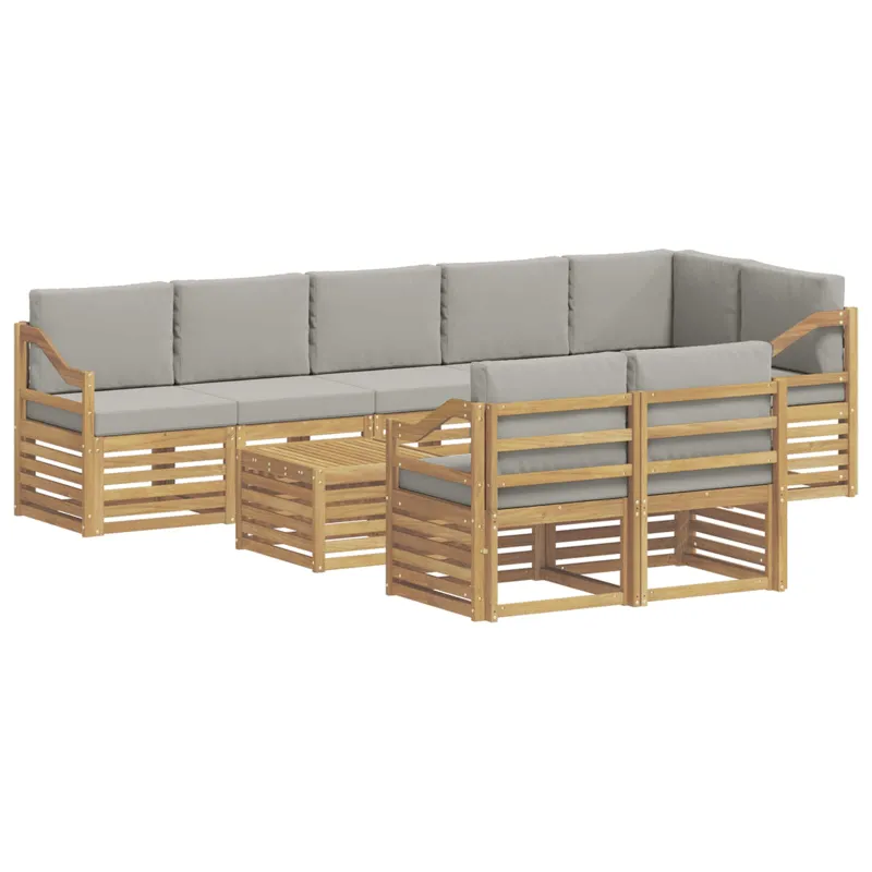 Lauko sofos komplektas 9 pcs Balta ir šviesiai pilka