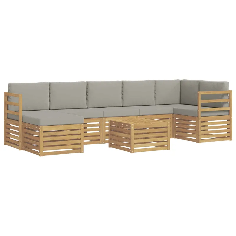 Lauko sofos komplektas 8 pcs Balta ir šviesiai pilka