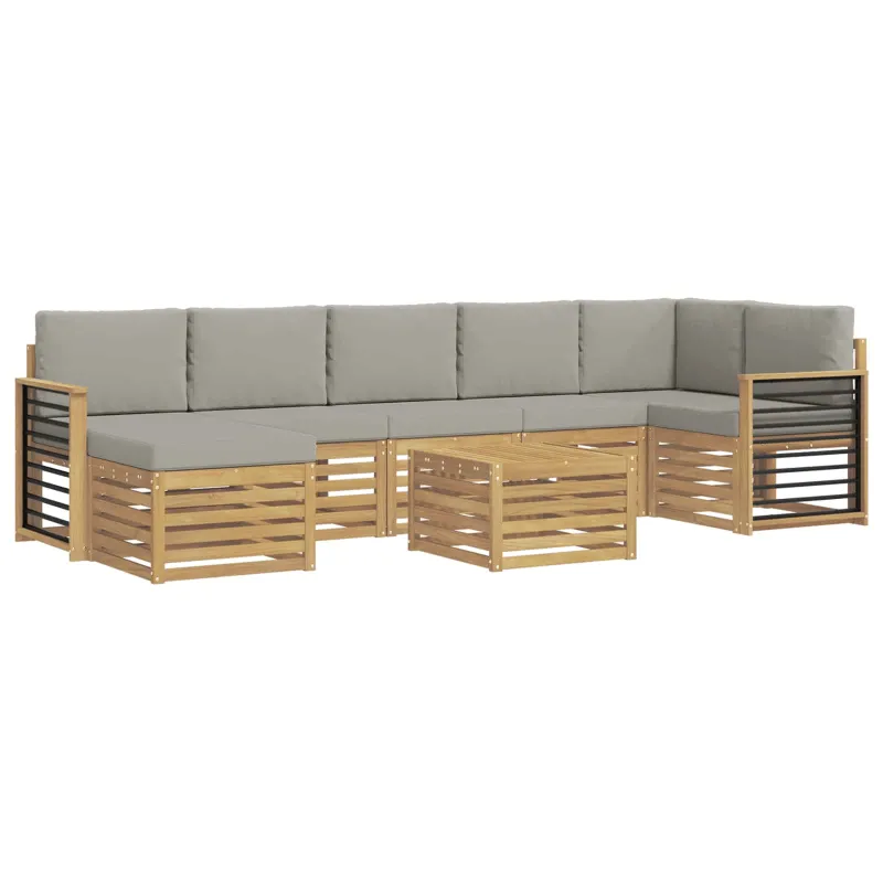 Lauko sofos komplektas 8 pcs Balta ir šviesiai pilka