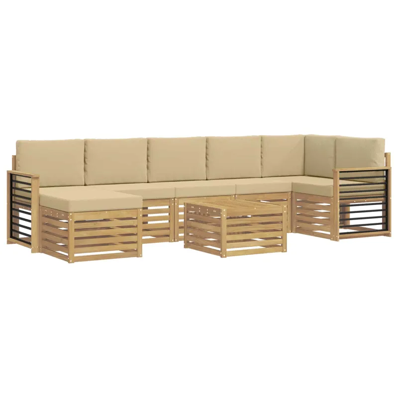 Lauko sofos komplektas 8 pcs Balta ir kreminė 59 x 59 x 37 cm