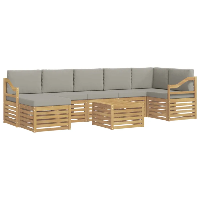 Lauko sofos komplektas 8 pcs Balta ir šviesiai pilka
