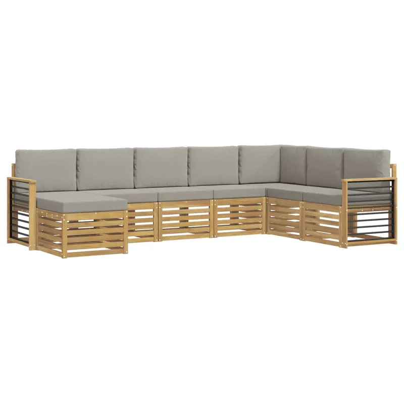Lauko sofos komplektas 8 pcs Balta ir šviesiai pilka